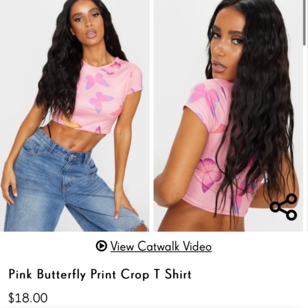 ⚡️Pretty little thing pink butterfly crop top